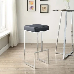 Gervase Square Bar Stool Black and Chrome