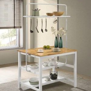 Edgeworth Kitchen Island Counter Table with Pot Rack White