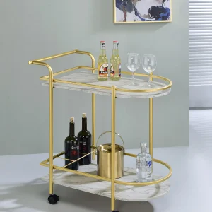Desiree 2-tier Faux Marble Shelf Metal Bar Cart Gold