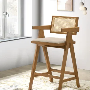 Kane Woven Rattan Wood Bar Chair Light Walnut (Set of 2)