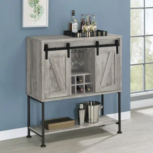 Claremont Sliding Door Home Bar Wine Cabinet Grey Driftwood