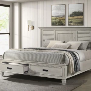 Franco Wood Eastern King Storage Panel Bed Distressed White