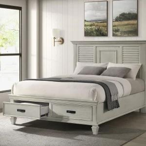 Franco Wood Queen Storage Panel Bed Distressed White