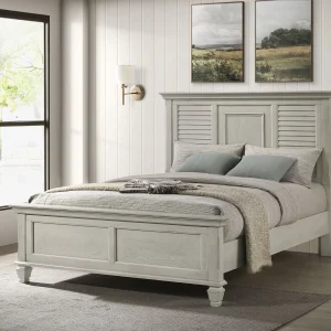 Franco Wood Queen Panel Bed Distressed White