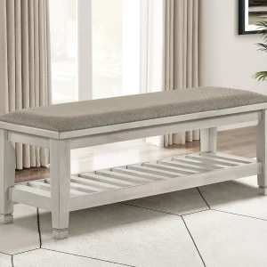 Franco Fabric Upholstered Bench with Shelf Distressed White