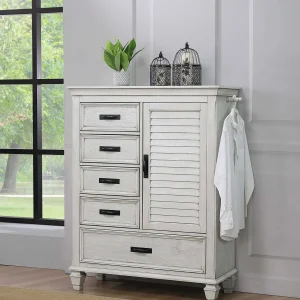 Franco 5-drawer Door Chest Distressed White