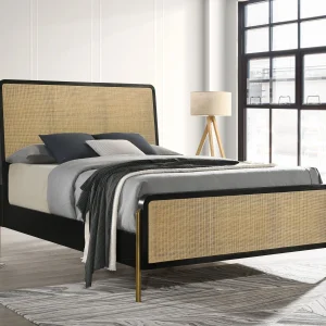 Arini Rattan Queen Panel Bed Black and Natural