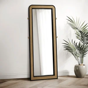 Arini Cane Weave Full Length Standing Floor Mirror Black