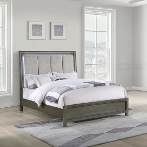 Kieran Wood Eastern King LED Panel Bed Grey
