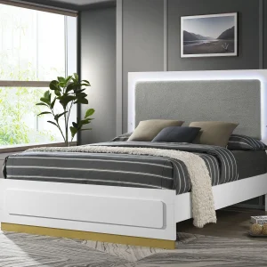 Caraway Wood California King LED Panel Bed White