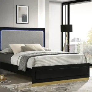 Caraway Wood California King LED Panel Bed Black