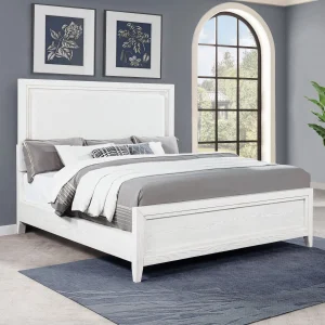 Marielle Eastern King Upholstered Panel Bed Distressed White