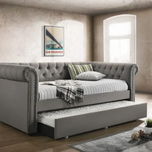 Kepner Upholstered Twin Daybed with Trundle Grey