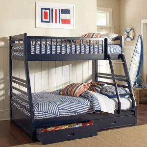 Ashton 2-drawer Wood Twin Over Full Bunk Bed Navy Blue