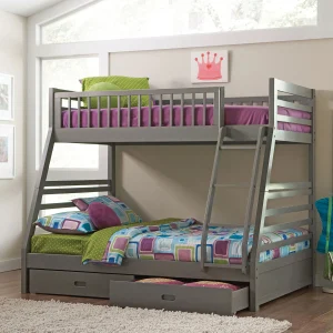 Ashton 2-drawer Wood Twin Over Full Bunk Bed Grey