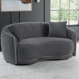Brookside Velvet Upholstered Curved Loveseat Dark Grey
