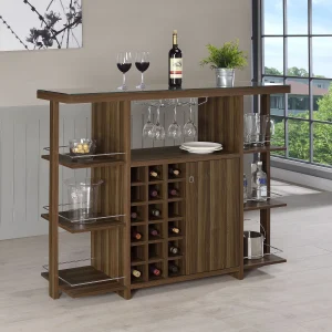 Evelio 6-shelf Glass Top Home Bar Wine Cabinet Walnut