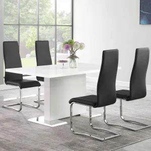 Anges 5-piece Dining Table Set White High Gloss and Black