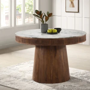Ortega Round 46-inch Marble Top Wood Dining Table Natural