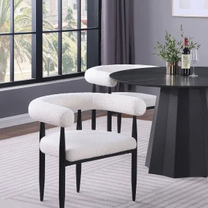 Dunmore Boucle Upholstered Dining Arm Chair Cream (Set of 2)