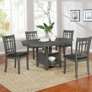 Lavon 5-piece Oval Extension Leaf Dining Set Medium Grey
