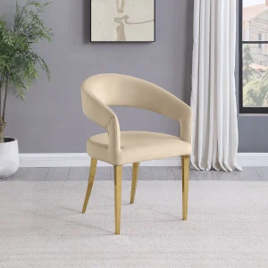 Galiano Velvet Upholstered Dining Arm Chair Beige (Set of 2)