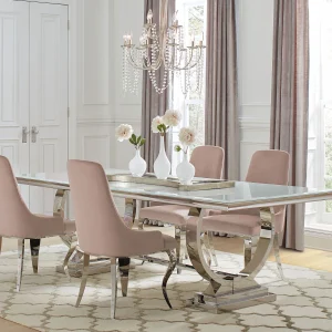 Antoine 5-piece Rectangular Glass Top Dining Table Set Pink