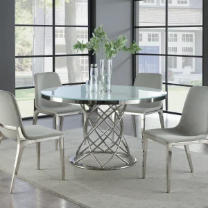 Irene 5-piece Round Glass Top Dining Set White and Chrome