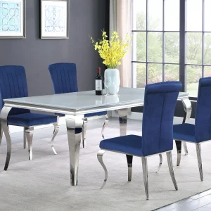 Carone 5-piece 81" Rectangular White Glass Dining Set Blue