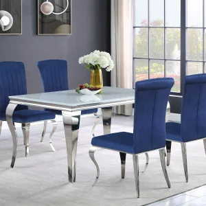 Carone 5-piece 61" Rectangular White Glass Dining Set Blue