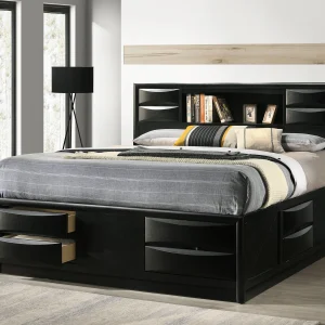 Briana Wood California King Storage Bookcase Bed Black
