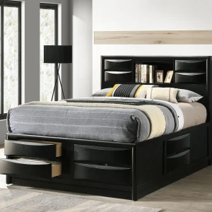 Briana Wood Queen Storage Bookcase Bed Black