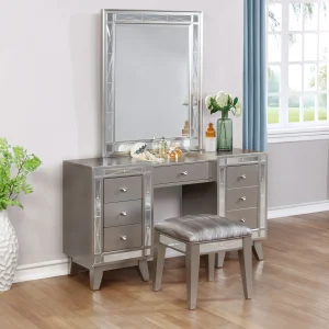 Leighton Vanity Table Set with Stool Metallic Mercury