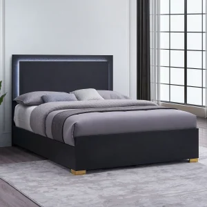 Marceline Wood Eastern King LED Panel Bed Black