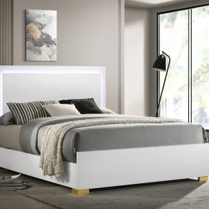 Marceline Wood Queen LED Panel Bed White
