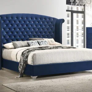 Melody Upholstered Queen Wingback Bed Pacific Blue