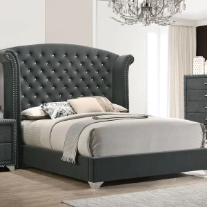 Melody Upholstered Eastern King Wingback Bed Grey