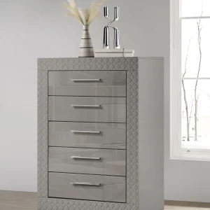 Ives 5-drawer Bedroom Chest of Drawers Grey High Gloss