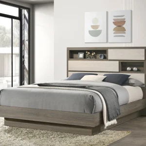 Fenwick Queen Bed Bookcase Headboard Grey Oak