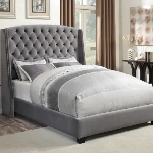 Pissarro Upholstered California King Wingback Bed Grey