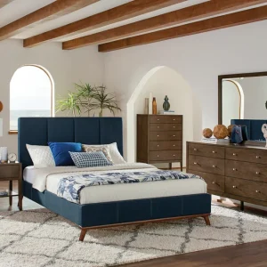 Charity Upholstered Eastern King Panel Bed Blue