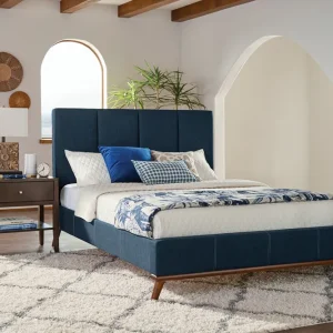 Charity Upholstered Queen Panel Bed Blue