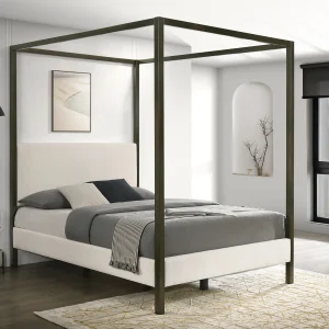 Monroe Upholstered Queen Canopy Bed Vanilla
