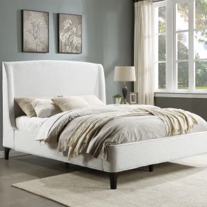 Mosby Upholstered Eastern King Wingback Bed Snow