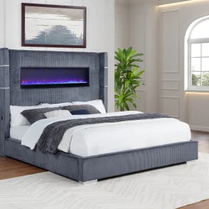 Tisdall 67-inch Upholstered Cal King Fireplace Bed Grey