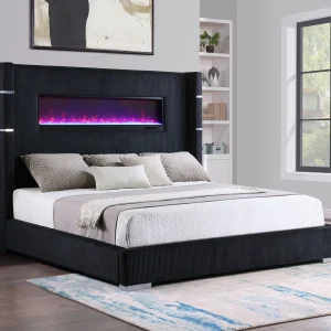 Tisdall 67-inch Upholstered Cal King Fireplace Bed Black