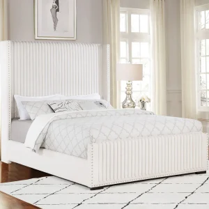 Natasha 65-inch Upholstered Queen Wingback Bed Cream