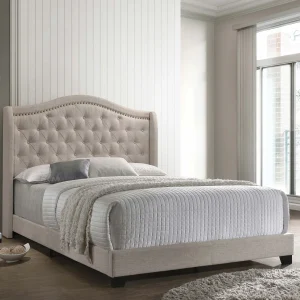 Sonoma Upholstered Full Wingback Bed Beige