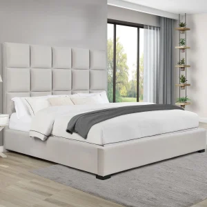 Panes Upholstered Eastern King Panel Bed Beige