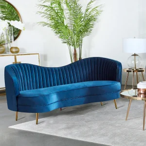 Sophia Upholstered Channel Tufted Sofa Blue